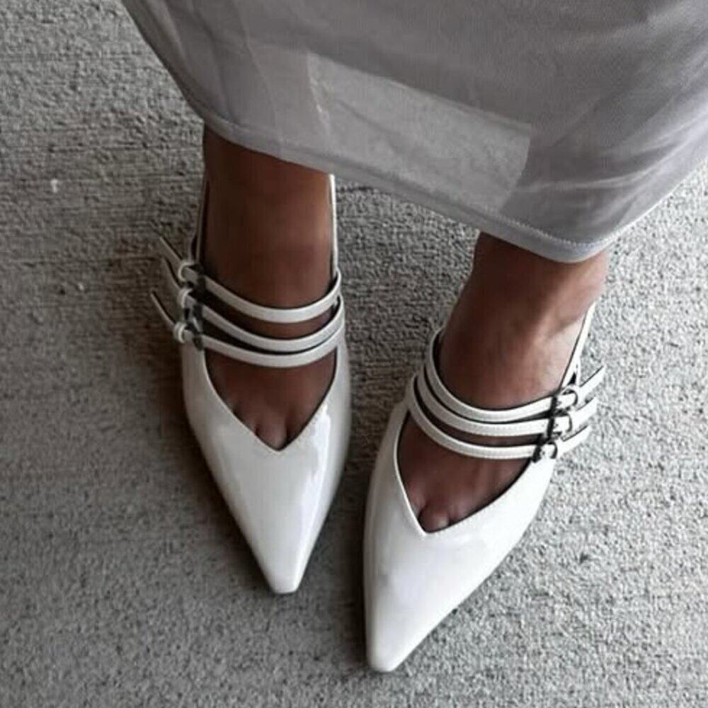 ZARA White Slingback Kitten Heels NWT Pointed Toe Buckle Strap Pumps Size 8 - Picture 7 of 16